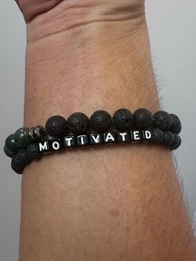 Men's Black 'Motivated' Beaded Bracelet Set